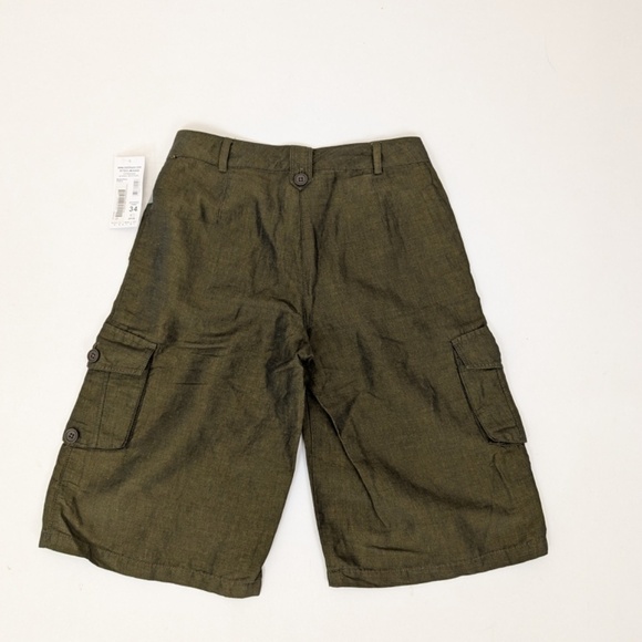 Linen Steilmann Olive Dress Shorts Bermuda Long Thigh Length Pockets Cargo - Picture 8 of 8